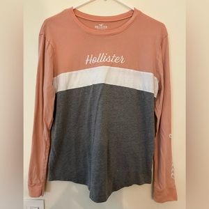 Hollister Women’s Small Long Sleeve Peach, Grey & White Tee Shirt.